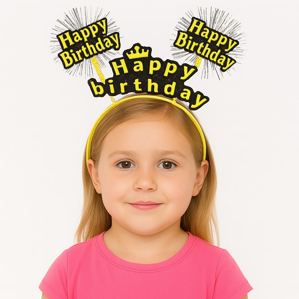 Dogum Gunu Kutlamasi Icin Sari Tac – Isiltili Yazili Parti Taci