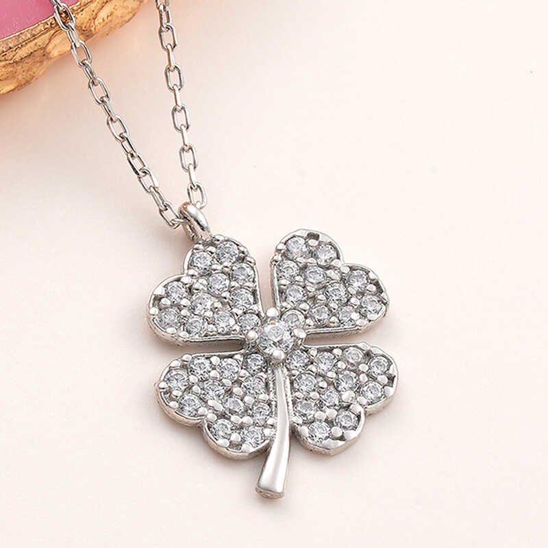 925 Ayar Gumus Dort Yaprakli Yonca Kadin Kolye