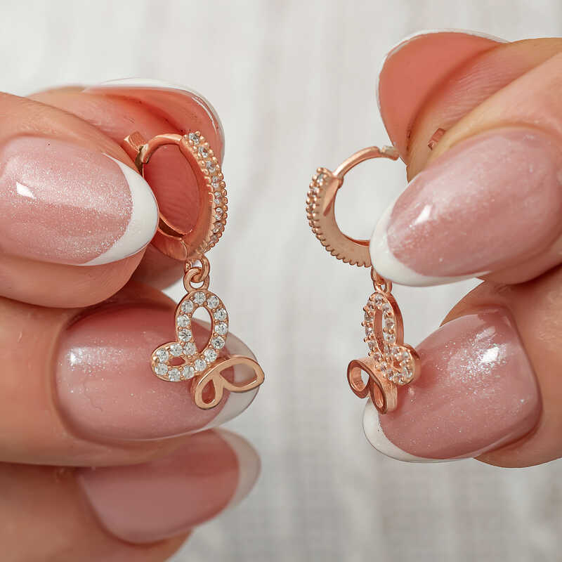 Gumus Sallantili Rose Kelebek Kadin Kupe