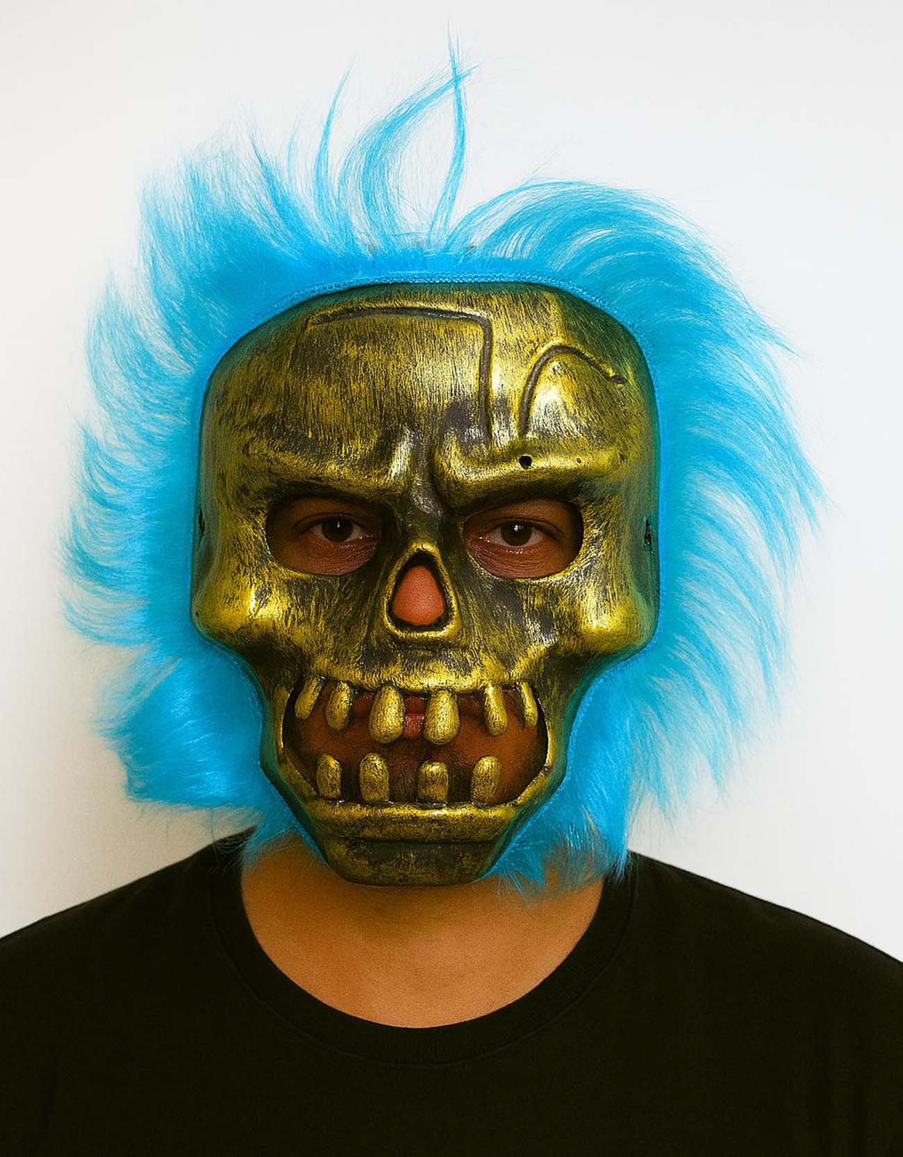 Bakir Kafatasi Turkuaz Sacli Iskelet Maske