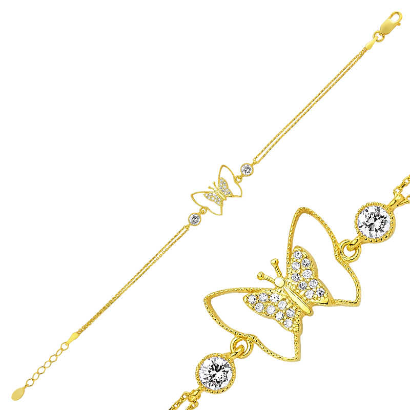 925 Ayar Gumus Gold Kelebek Bileklik