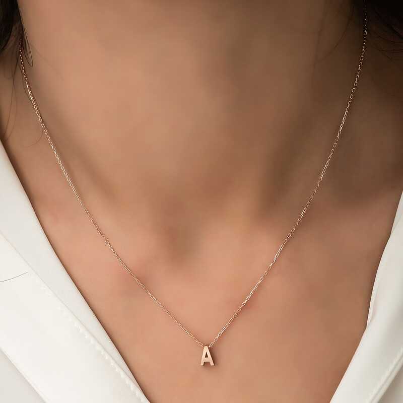 925 Ayar Gumus Rose 3 Boyutlu A Harf Kadin Gumus Kolye