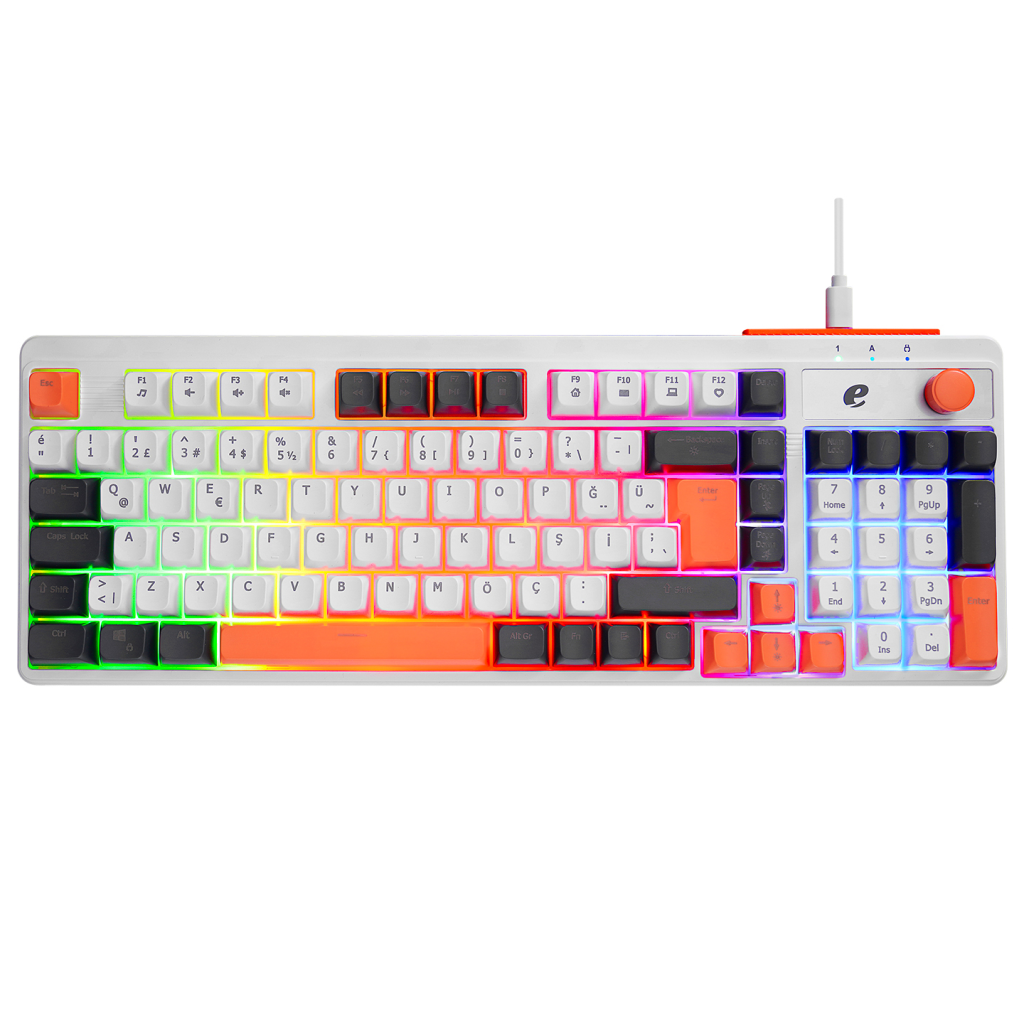 ACER eMachines, EAK860, Beyaz, USB Kablolu, Rainbow Backlight, Membran Renkli Tuslar, Turkce Q, 100 Tuslu, Gaming Klavye