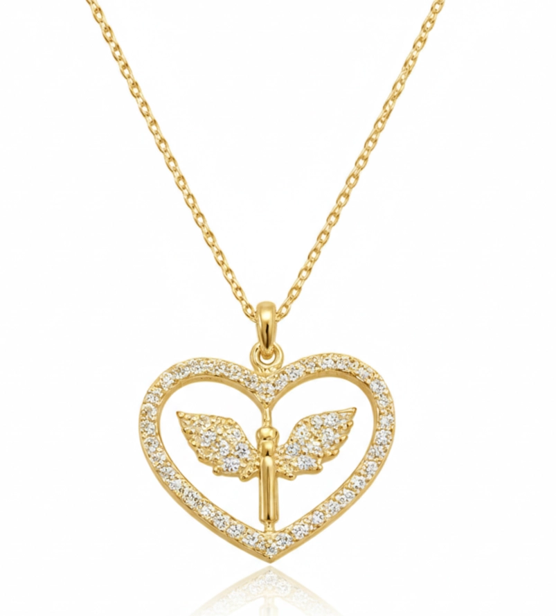 Gumus Gold Mikail Melegi Figurlu Kalp Kadin Kolye