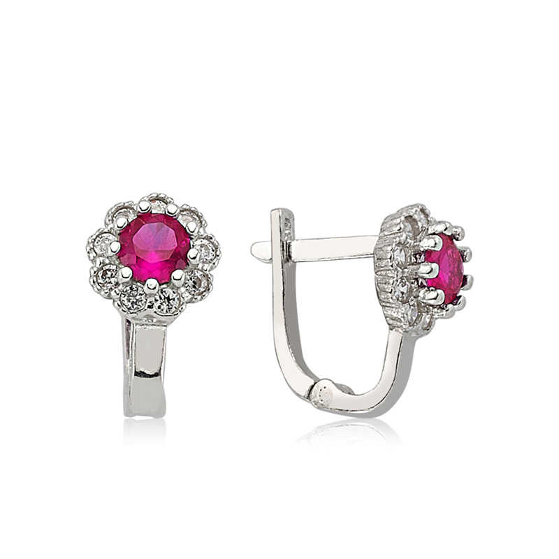 925 Ayar Gumus Pembe Tasli Cicek Kupe