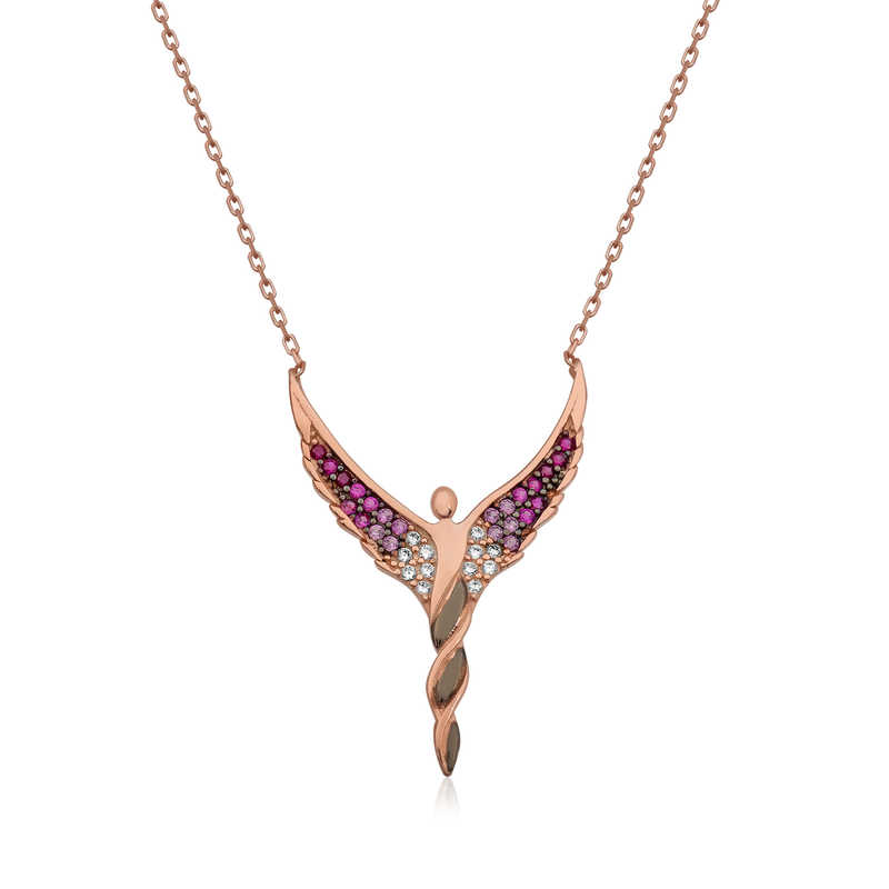 925 Ayar Gumus Kanatli Melek Kadin Gumus Kolye