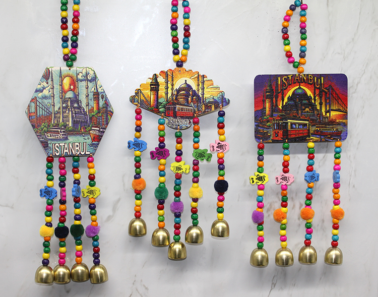 Istanbul Temali Renkli Boncuklu Asmali Ruzgar Cani