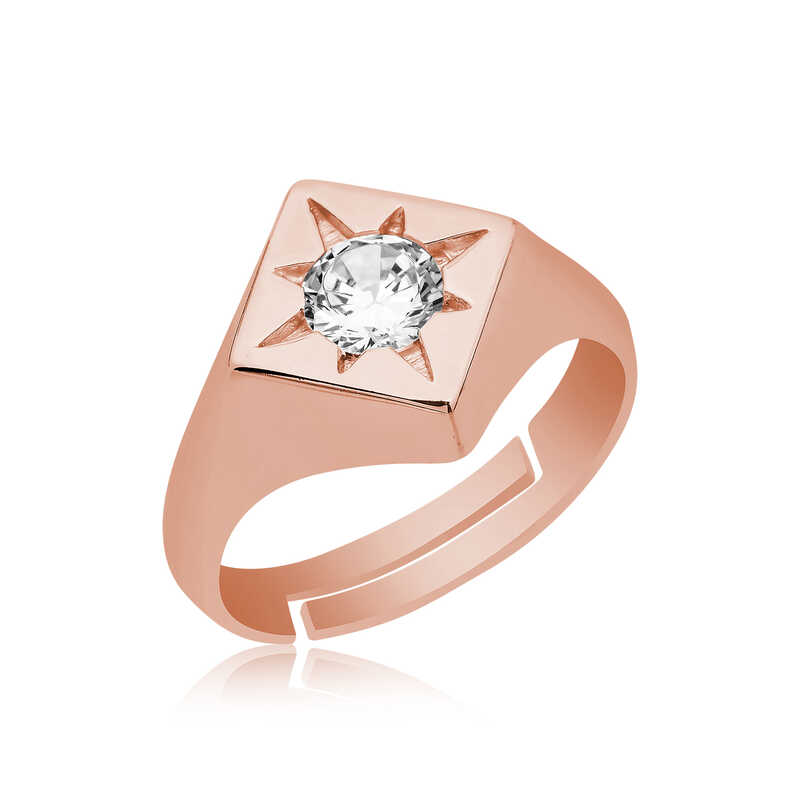 ​Gumus Ayarlanabilir Rose Kutup Yildizi Sovalye Yuzuk