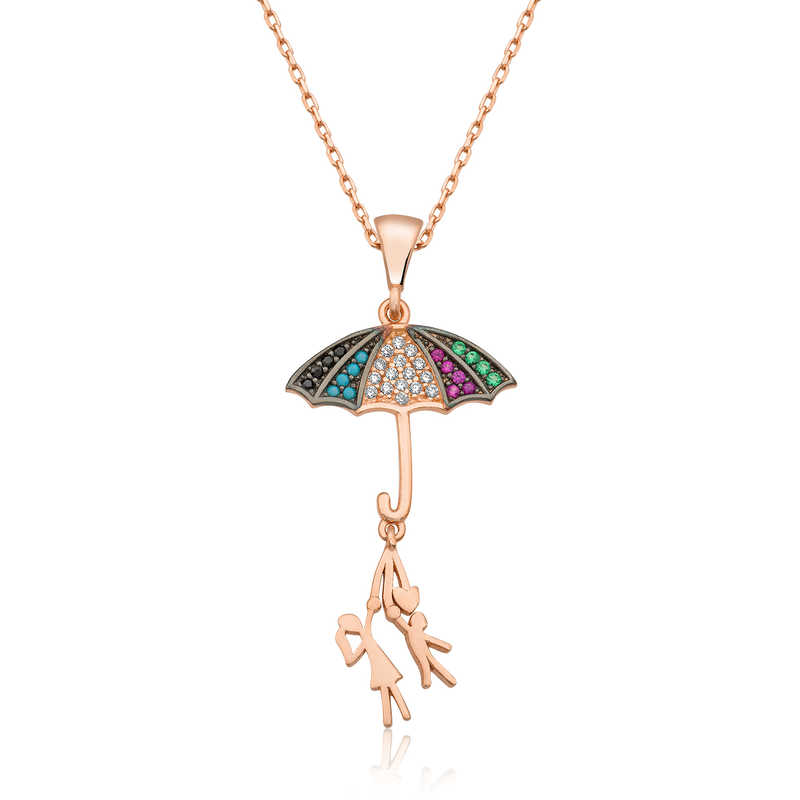 ​925 Ayar Gumus Semsiye Tutan Asiklar Kadin Gumus Kolye