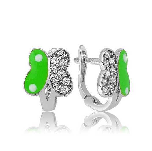 Gumus Yesil Kelebek Cocuk Kupe