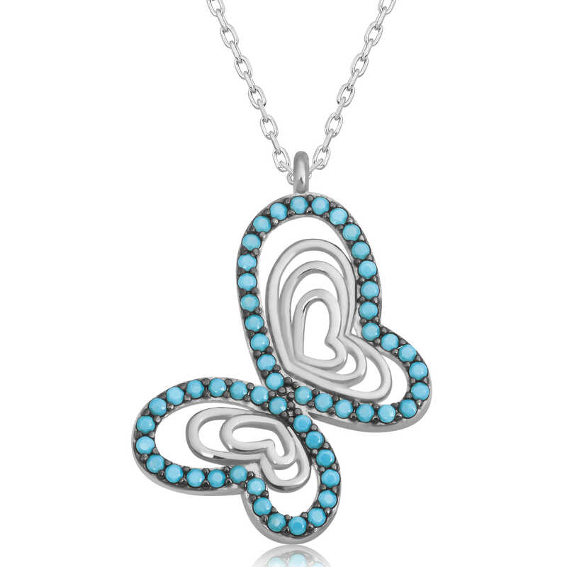 ​​Gumus Turkuaz Tasli Kelebek Kadin Kolye