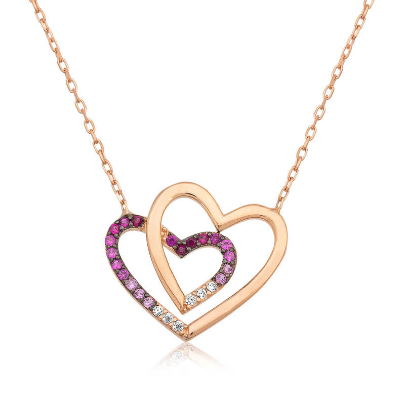 925 Ayar Gumus Iki Kalp Kadin Gumus Kolye