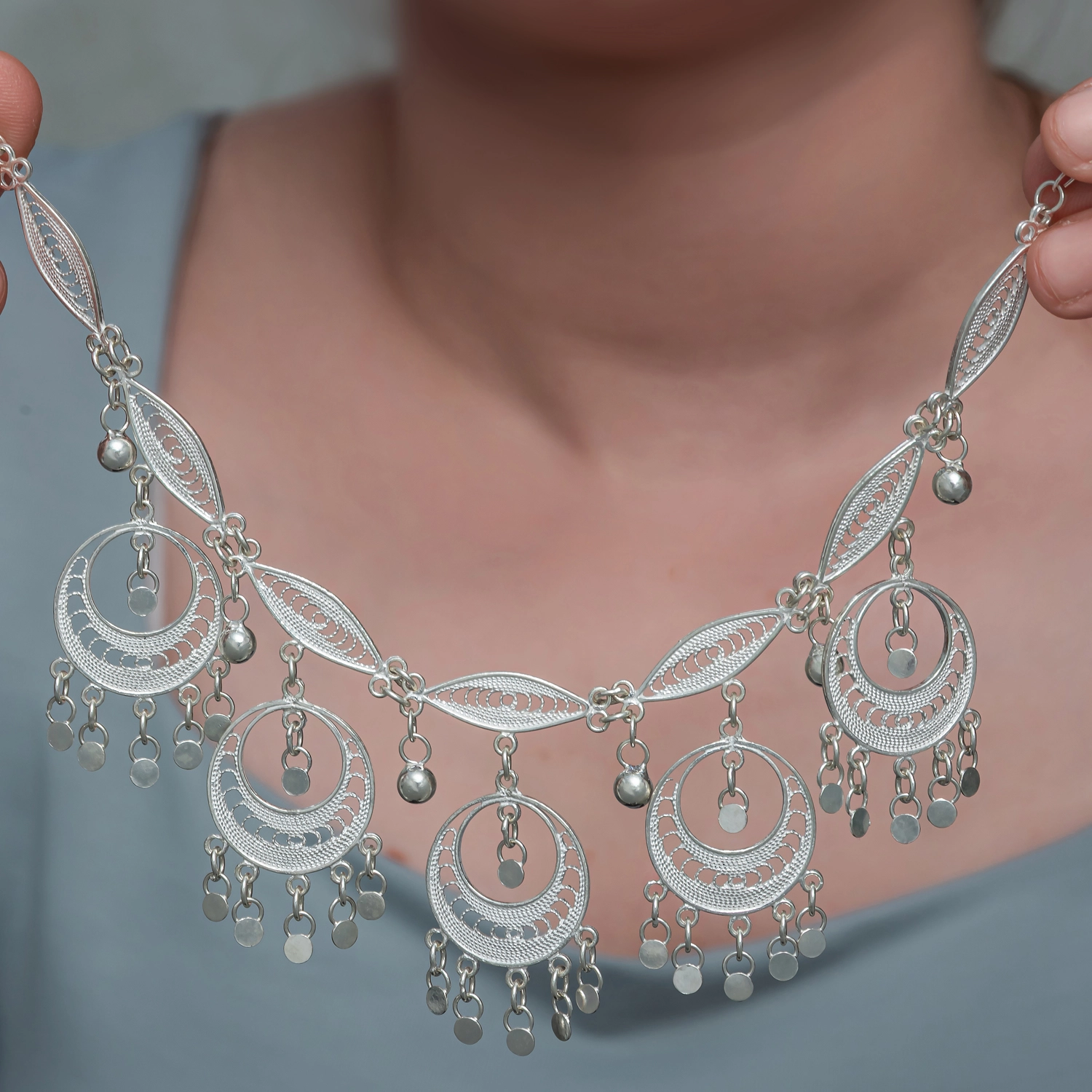 Gumus Ay Dansi Telkari Kadin Kolye