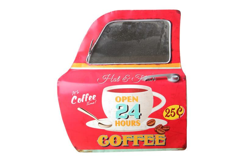 Dekoratif Coffee Temali Kirmizi Araba Kapisi Ayna Hediyelik
