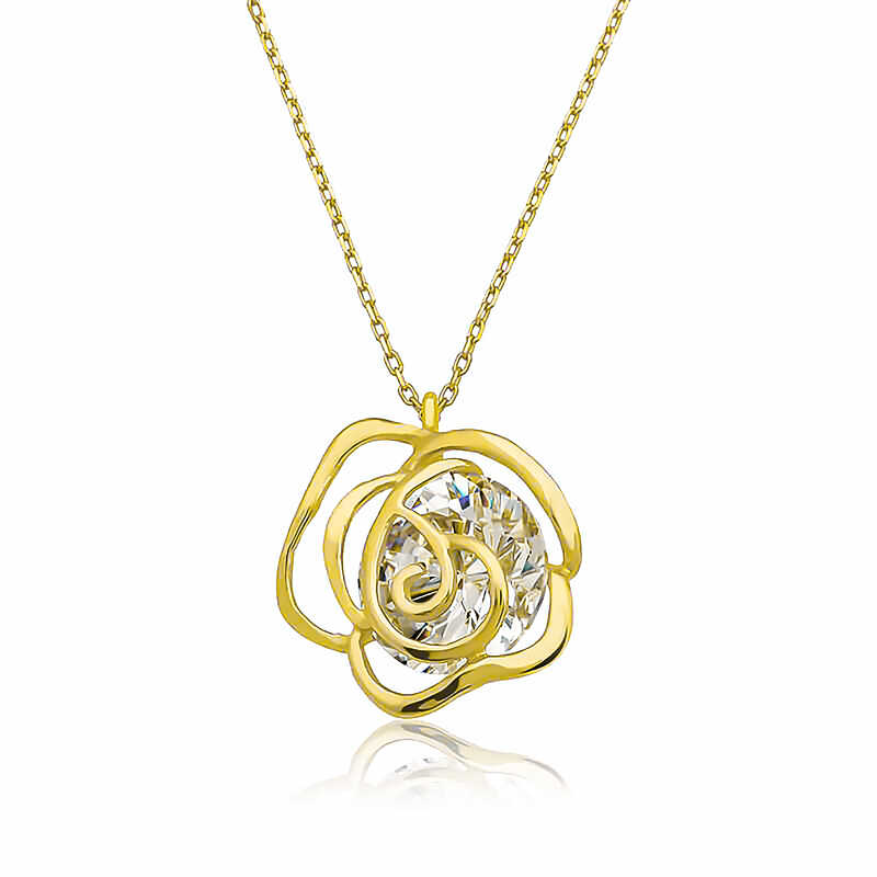 ​925 Ayar Gumus Gold Gul Kadin Gumus Kolye