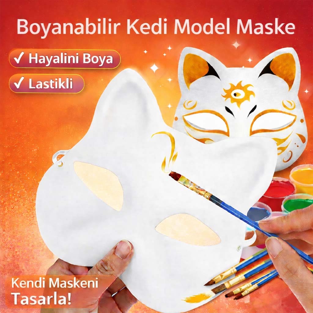 Boyanabilir Kedi Model Maske – Kendi Tasarimini Olustur