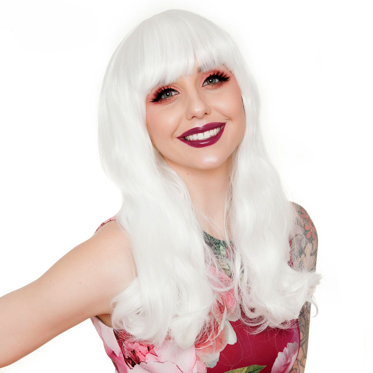 Beyaz Renk Kahkullu Dalgali Uzun Parti Perugu