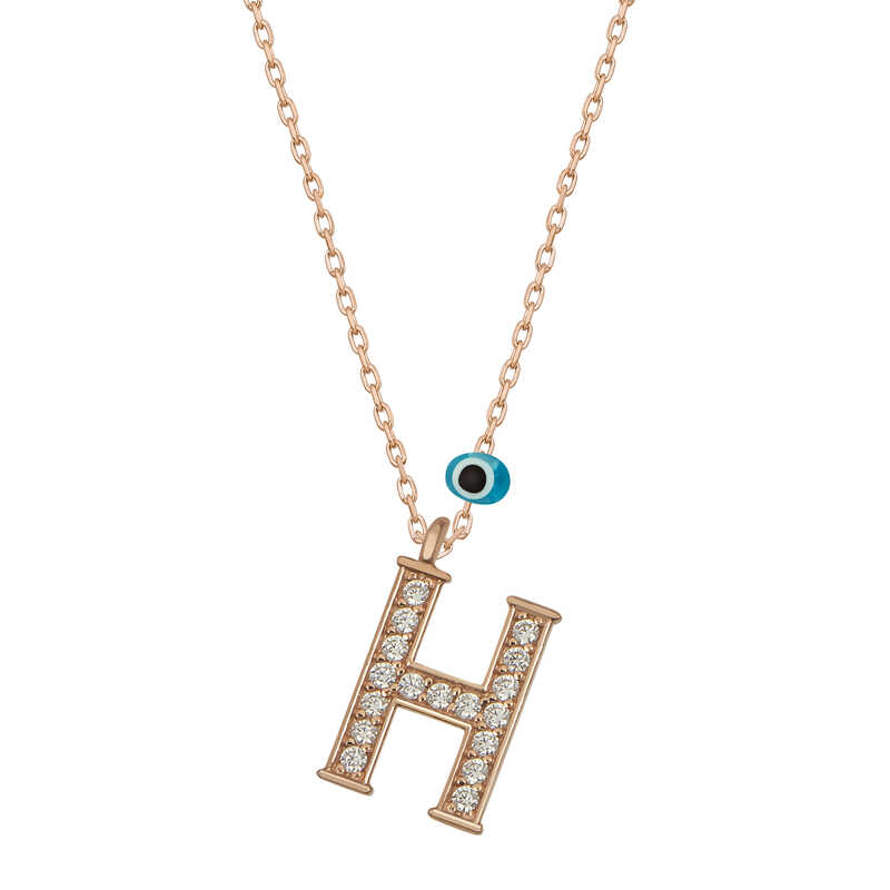 925 Ayar Gumus Nazar Rose H Harfi Kadin Gumus Kolye