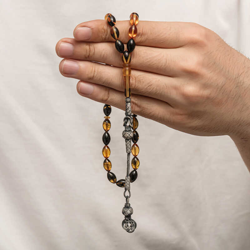 Gumus Kazaz Puskullu Sikma Kehribar Tesbih