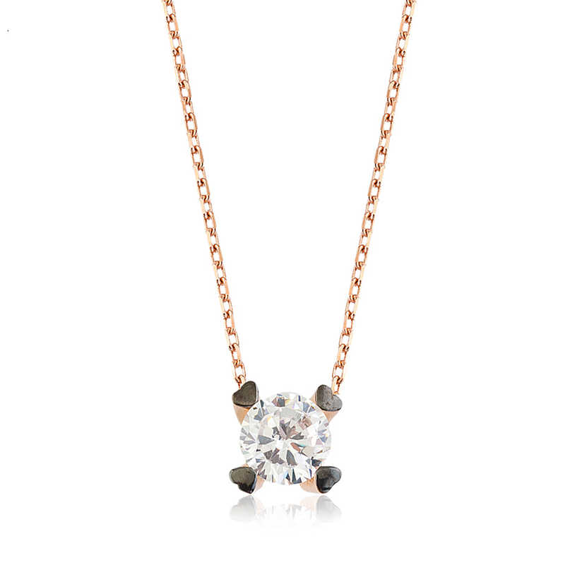 925 Ayar Gumus Kalpli Tek Tas Kadin Gumus Kolye