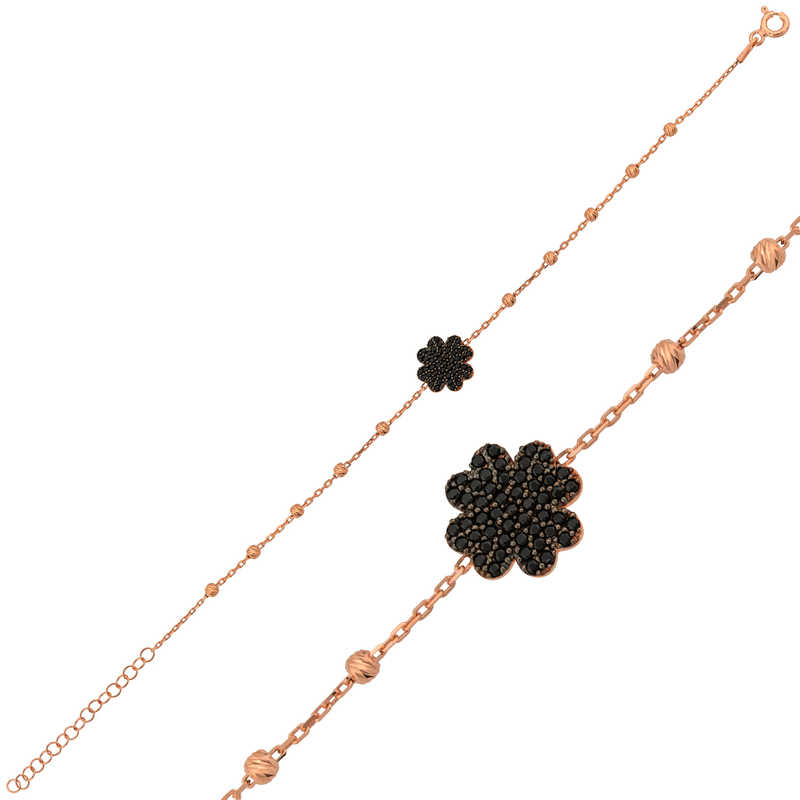 925 Ayar Gumus Rose Kalpli Yonca Bileklik