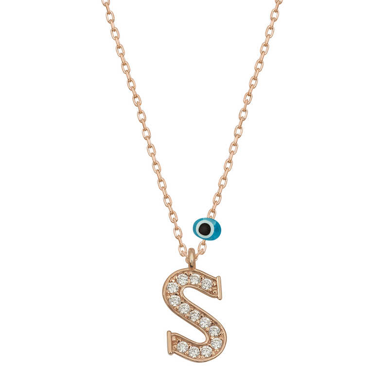 925 Ayar Gumus Nazar Rose S Harfi Kadin Gumus Kolye