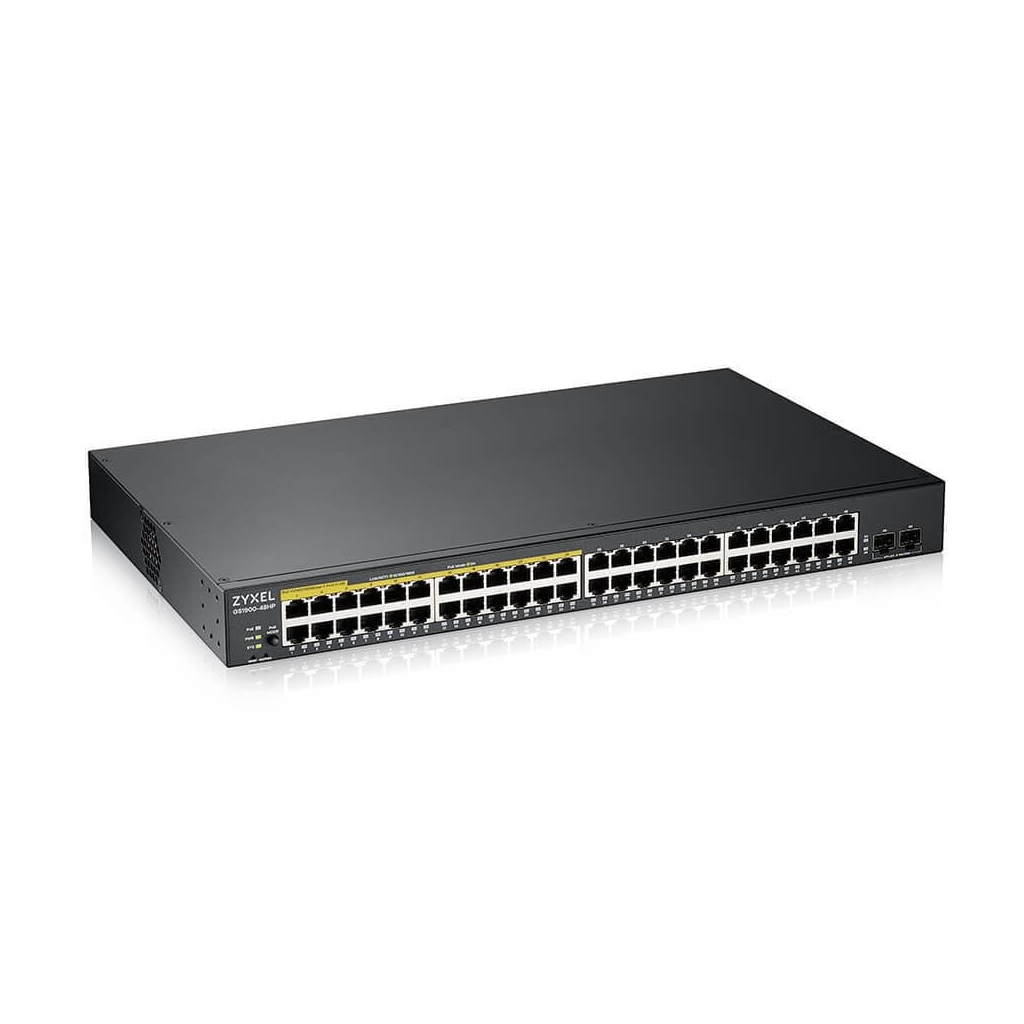 ZyXEL GS1900-48HP V2, 48 Port, Gigabit, 24 Port PoE 170W, 2 Port GigaBit SFP, Yonetilebilir, Rackmount Switch