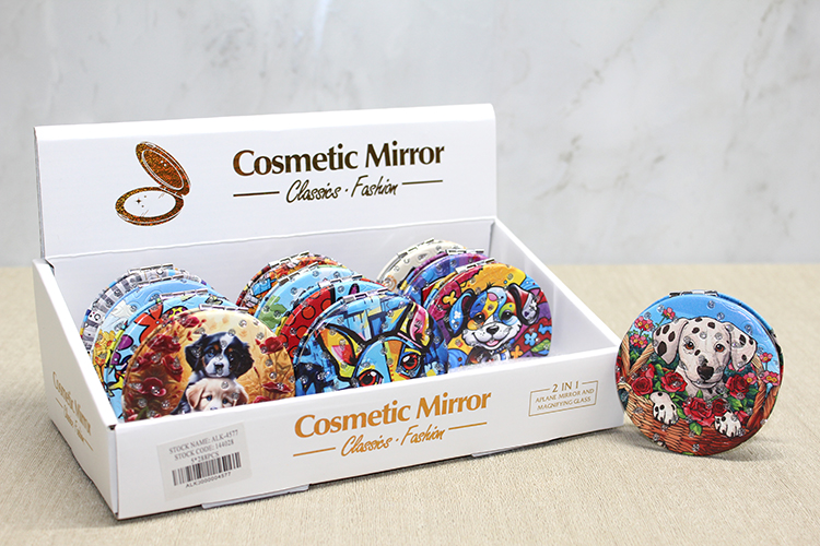 Sevimli Kopek Tasarimiyla Tas Islemeli Ince El Aynasi Yuvarlak