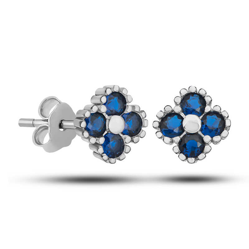 Gumus Yonca Civili Mavi Tasli Cocuk Kupe