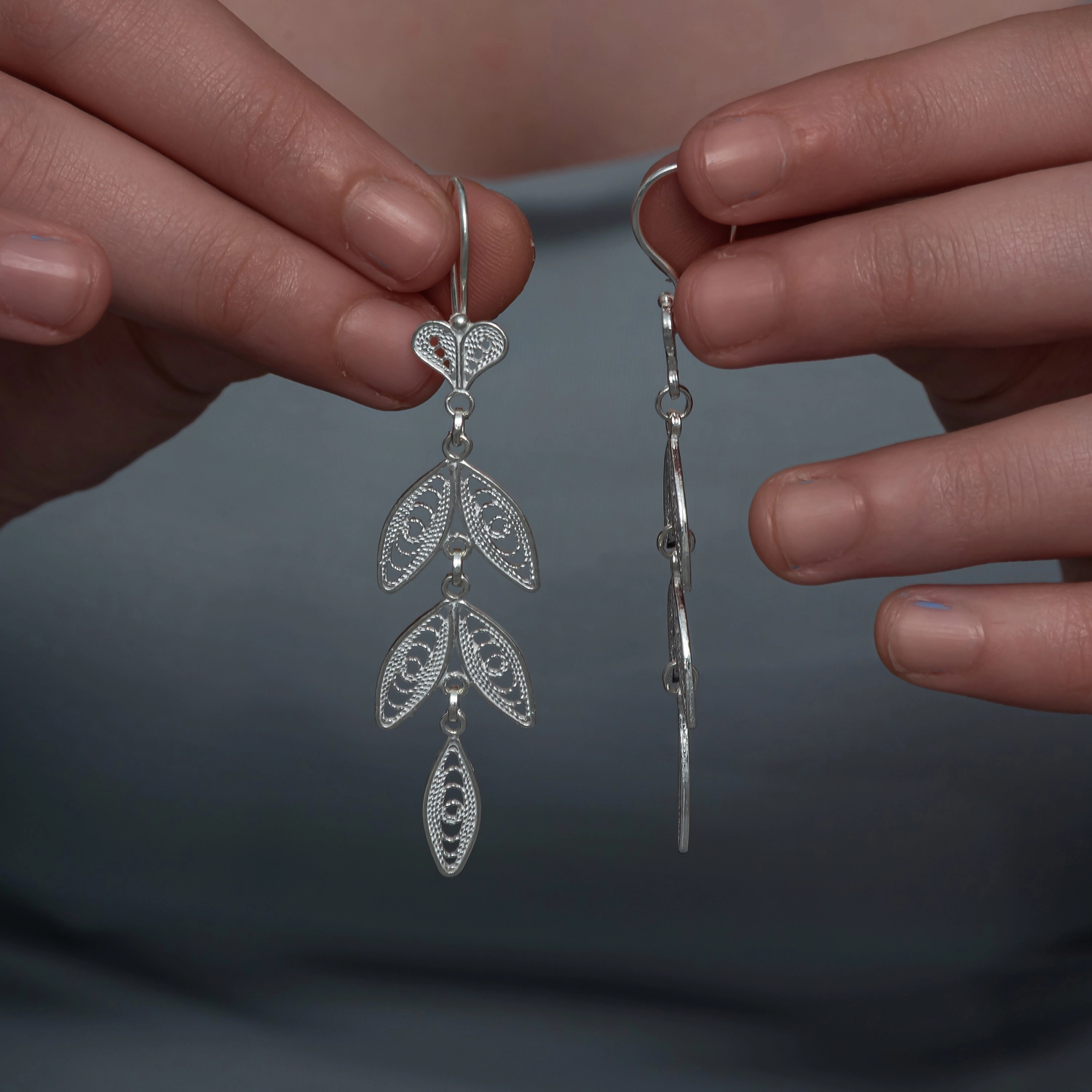 Gumus Zarif Yaprak Telkari Kadin Kupe