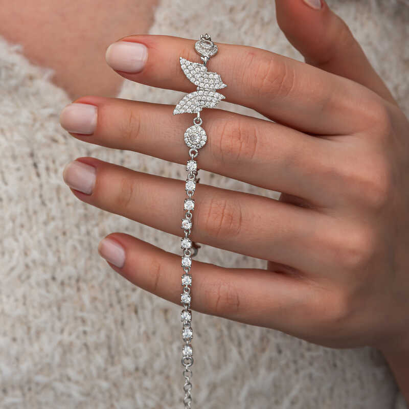 Gumus Zirkon Tasli Kelebek Kadin Bileklik