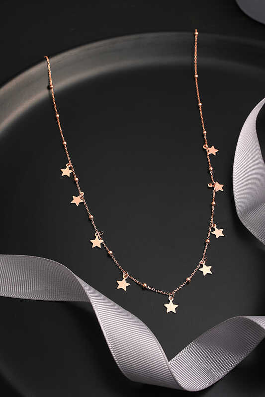 925 Ayar Gumus Rose Yildizli Dorika Kadin Gumus Kolye