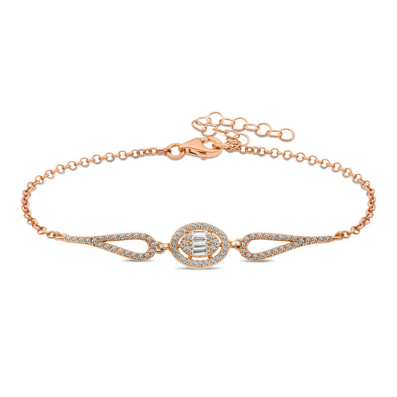 925 Ayar Gumus Rose Oval Baget Bileklik