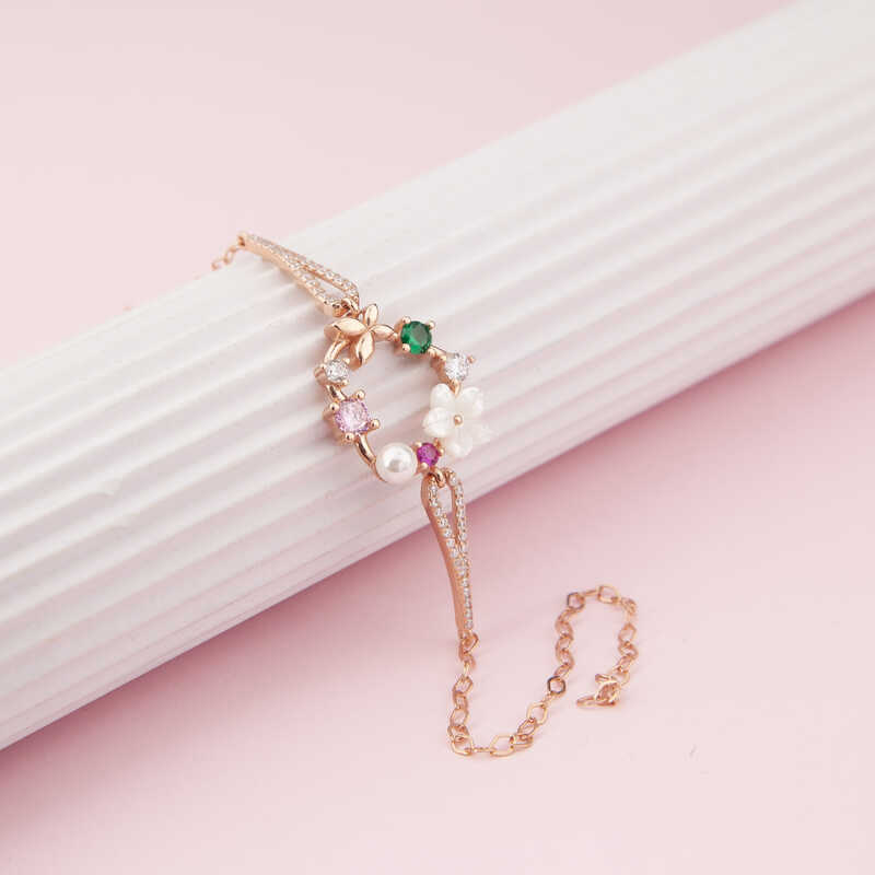 925 Ayar Gumus Rose Kalp Manolya Cicegi Kelebek Kadin Bileklik