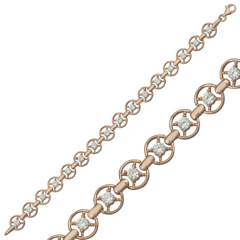 925 Ayar Gumus Rose Yuvarlak Su Yolu Bileklik