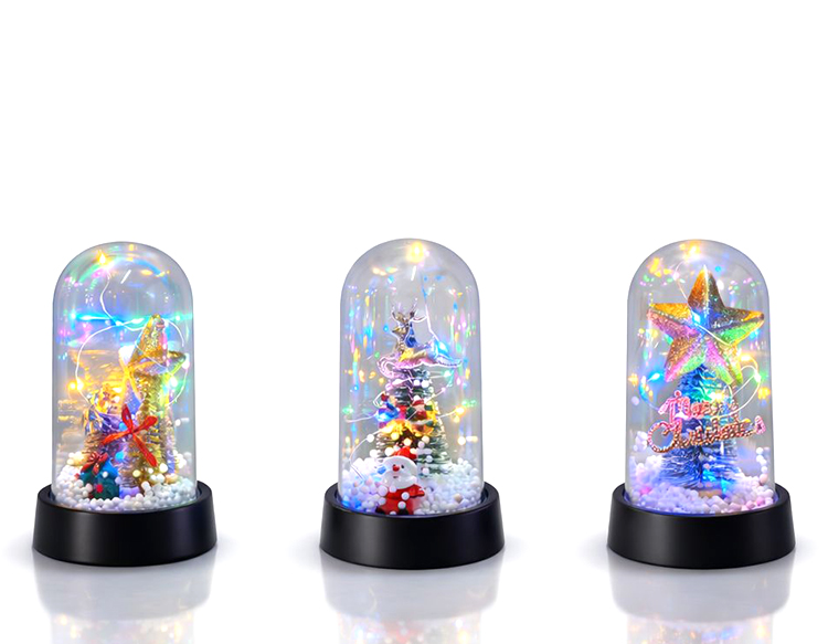 Yilbasi Temali Isikli  Dekoratif Cam Fanus