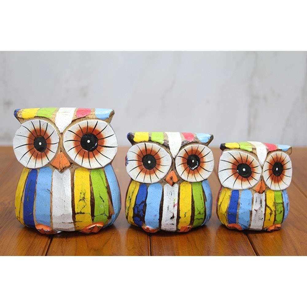 Ahsap 3'Lu Baykus Seti