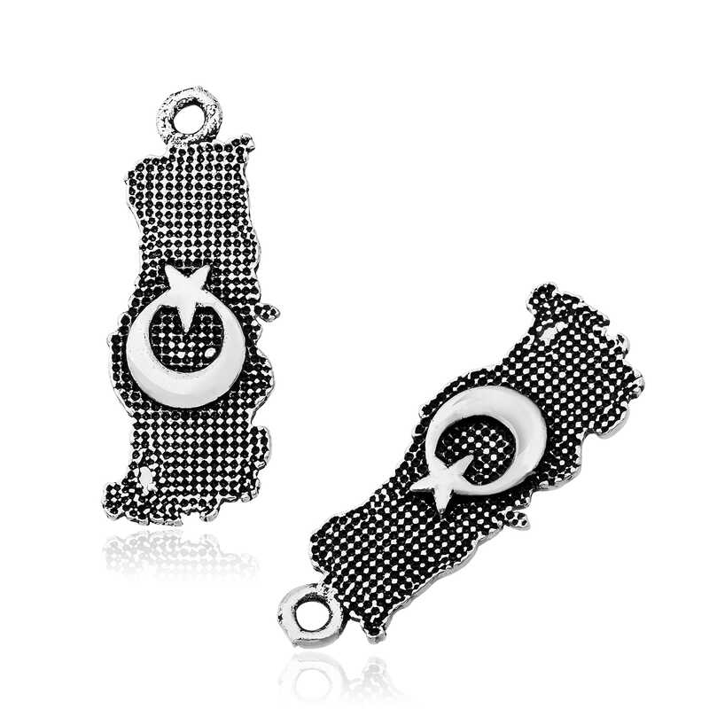 ​Gumus Ay Yildiz Motifli Turk Bayragi Tesbih Puskulu