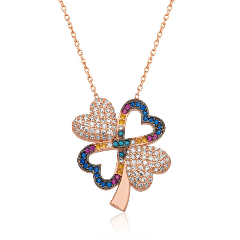 925 Ayar Gumus Dort Yaprakli Yonca Kadin Gumus Kolye