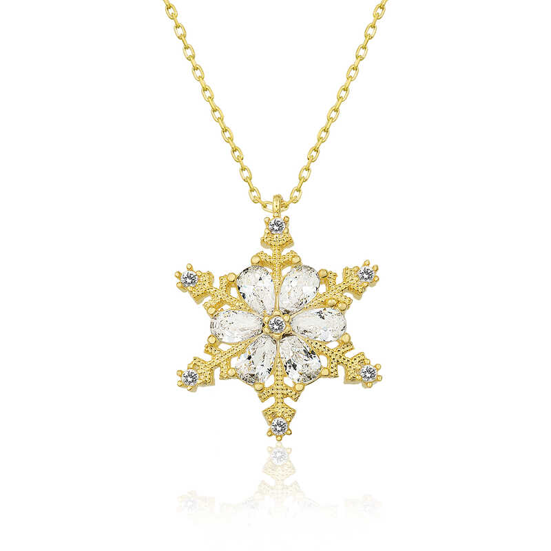 925 Ayar Gumus Gold Kar Cicegi Kadin Gumus Kolye