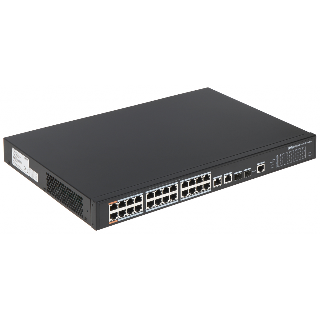 DAHUA PFS4226-24ET-360-V3, 24 Port, MegaBit, PoE 360W, 2 Port GigaBit Uplink, 2 Port GigaBit Combo SFP, Yonetilebilir, Rack Mount Switch
