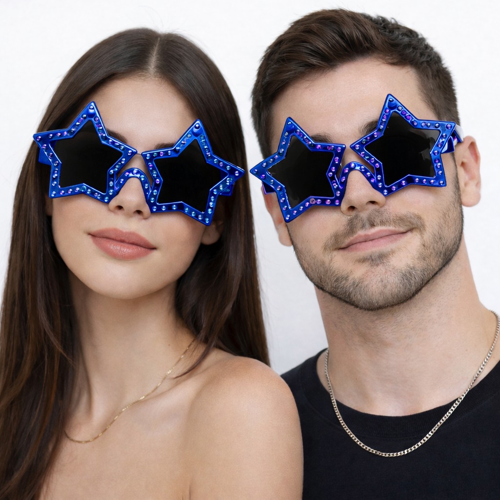 Mavi Renk Disko Yildizi Retro Parti Gozlugu 16X7 cm