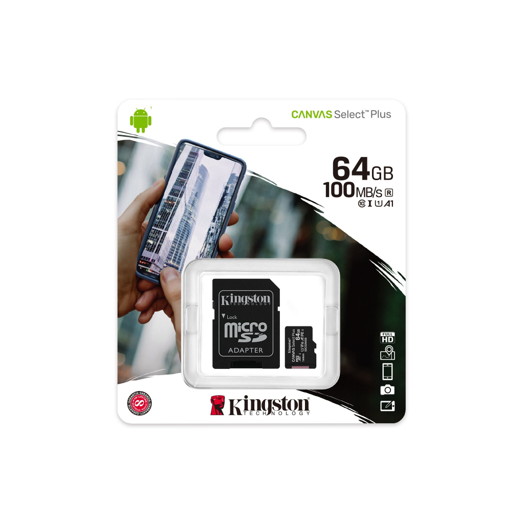 KINGSTON SDCS2/64GB, CANVAS, V10, CL10, 100Mb/s, MicroSD Kart Bellek (SD Adaptorlu)