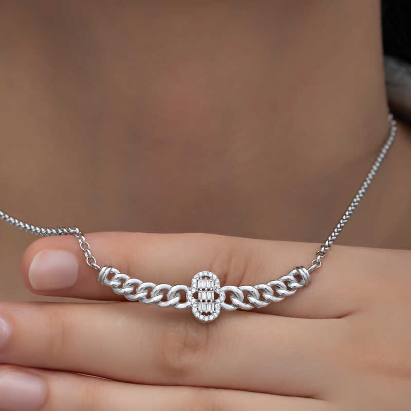 Gumus Gurmet Zincirli Fatma Ana Eli Baget Tasli Kadin Kolye