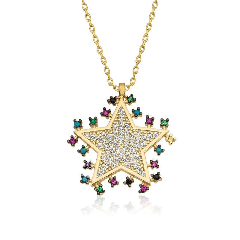 925 Ayar Gumus Gold Parlayan Yildiz Kolye