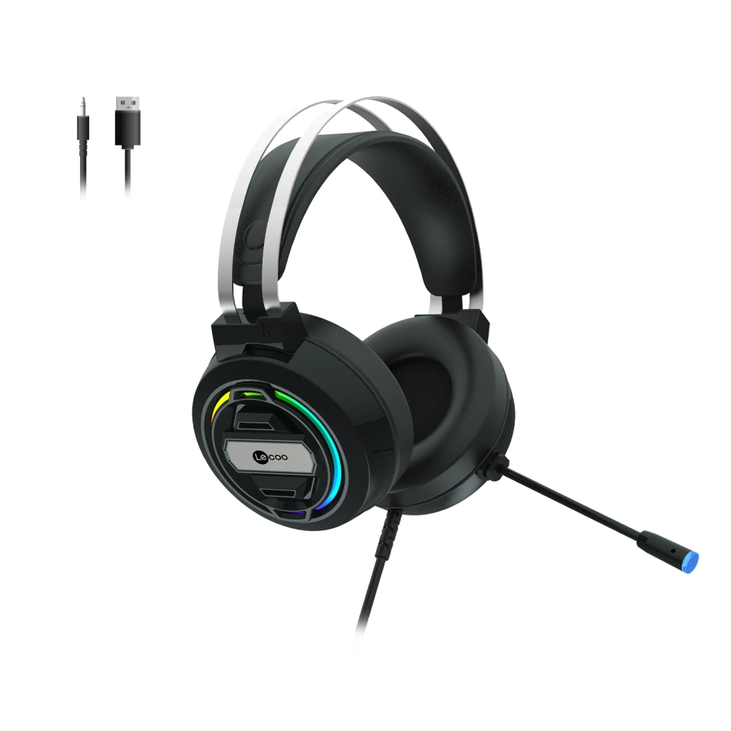 LECOO HT401, Kablolu, 3.5mm Jac, USB, Rainbow Aydinlatma, Gaming, Mikrofonlu, Kulaklik (Siyah)