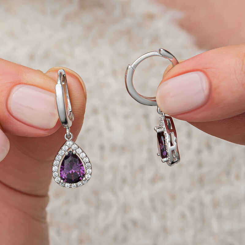 Gumus Mor Zirkon Tasli Damla Kadin Kupe