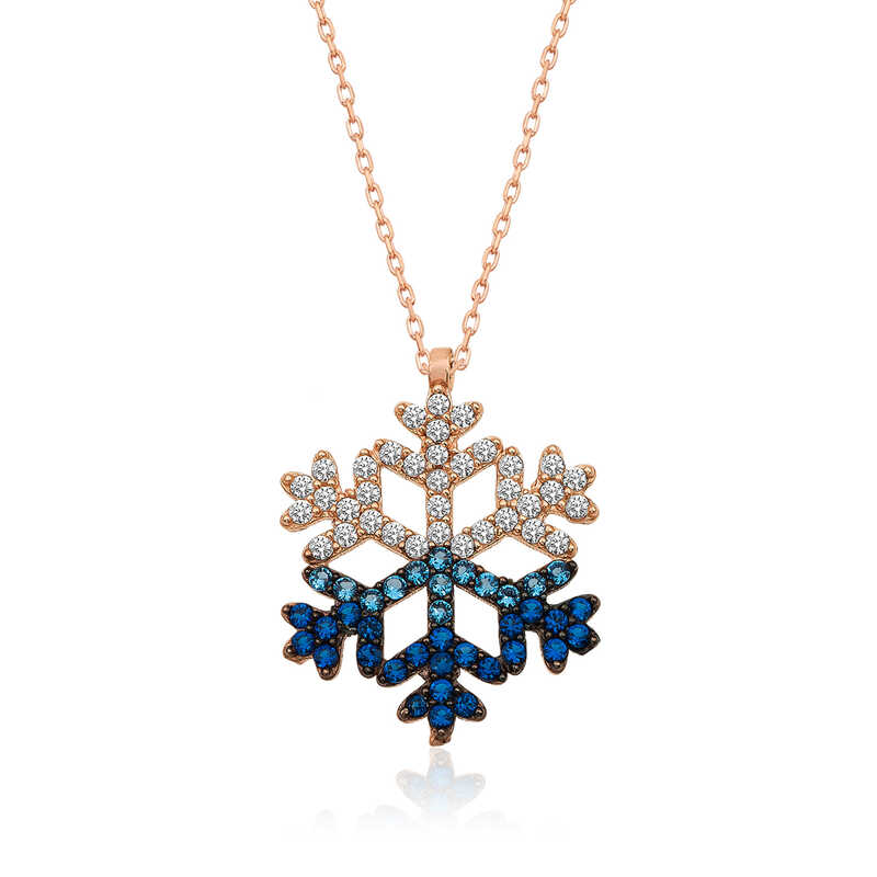 925 Ayar Gumus Mavi Tasli Kar Tanesi Kadin Gumus Kolye