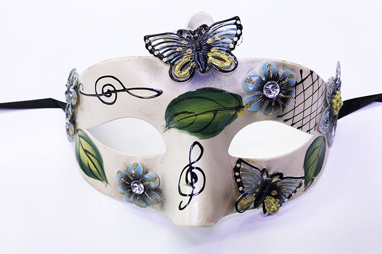 Parti Yaprak Modelli Kelebek Islemeli Yilbasi Parti Maskesi Siyah Renk