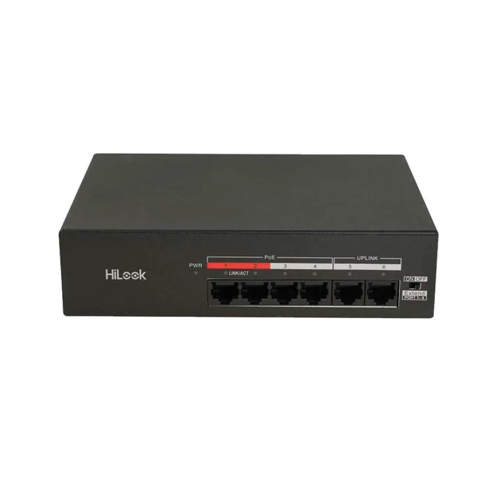HILOOK NS-0106MP-35(B), 4 Port, Megabit, PoE 35W, 2 Port Megabit Uplink, Yonetilemez, Masaustu Switch